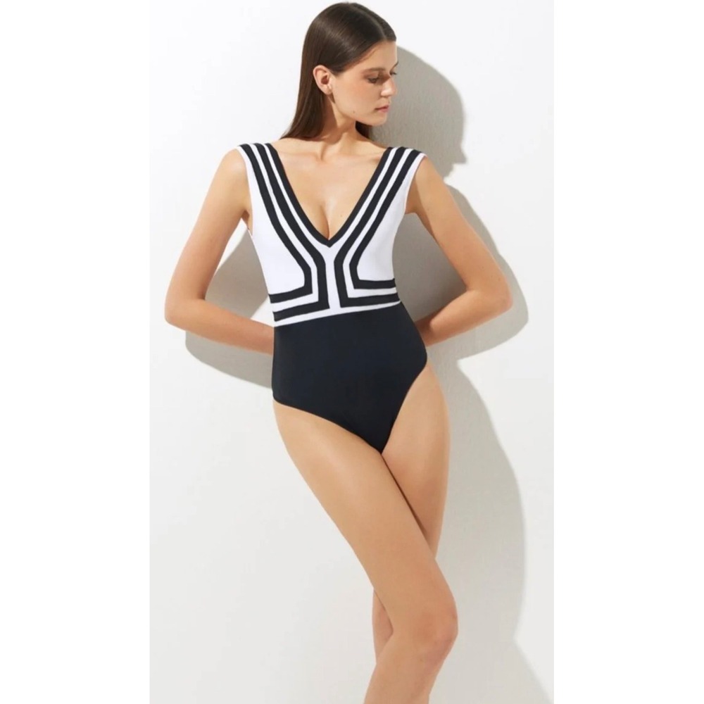 OYE Swimwear‎ Maia One-Piece Swimsuit Black/White Sz XS